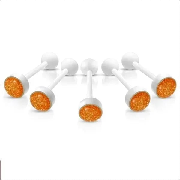 Een set van drie oranje glitterbollen