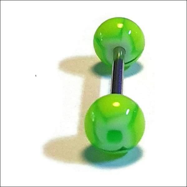 Stalen Tongpiercing Met Groene Ballen Met Zwarte Handgreep.