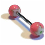 Stalen Tongpiercing Met Roze Ballen En Zwarte Barbell Van Aramat Jewels®.