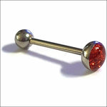 Rode Stalen Glitter Tongpiercing Met Zilveren Bal.