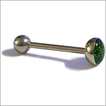 Stalen Glitter Tongpiercing Met Groene Kristallen