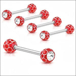 Rode Voetbal Bal Tepel Piercings - Stalen Tongpiercing Rood Met Zirkonia