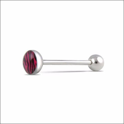 Tongpiercing With Red And White Striped Glass Ball - Zebra Strepen