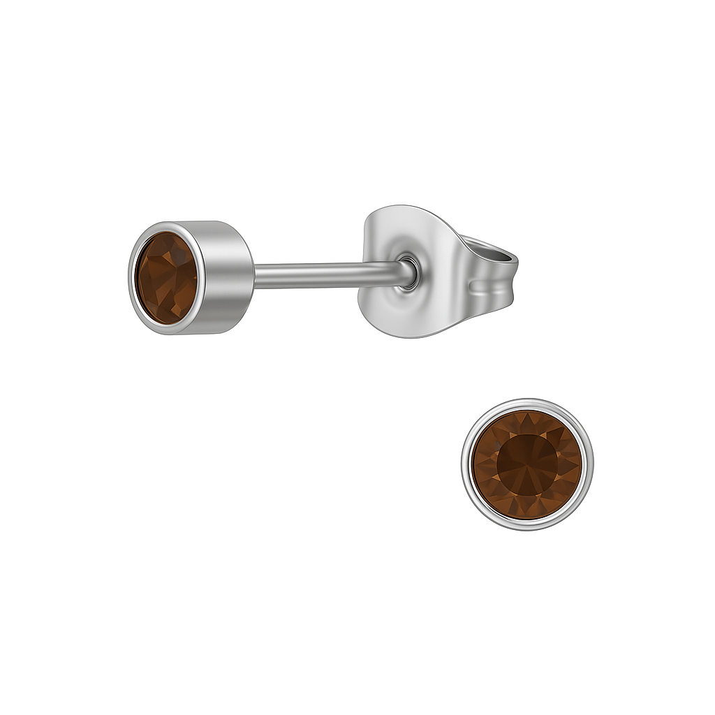Topaasbruine kristal oorstekers – 4mm zilver RVS - Aramat Jewels - Oorbellen - cadeautip