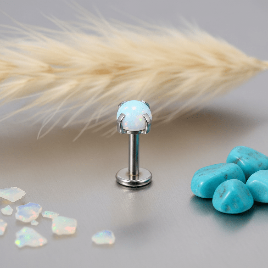 Tragus Helix Piercing – Blauw Opaal – 6mm Staafje - Aramat Jewels - Piercings - cadeautip