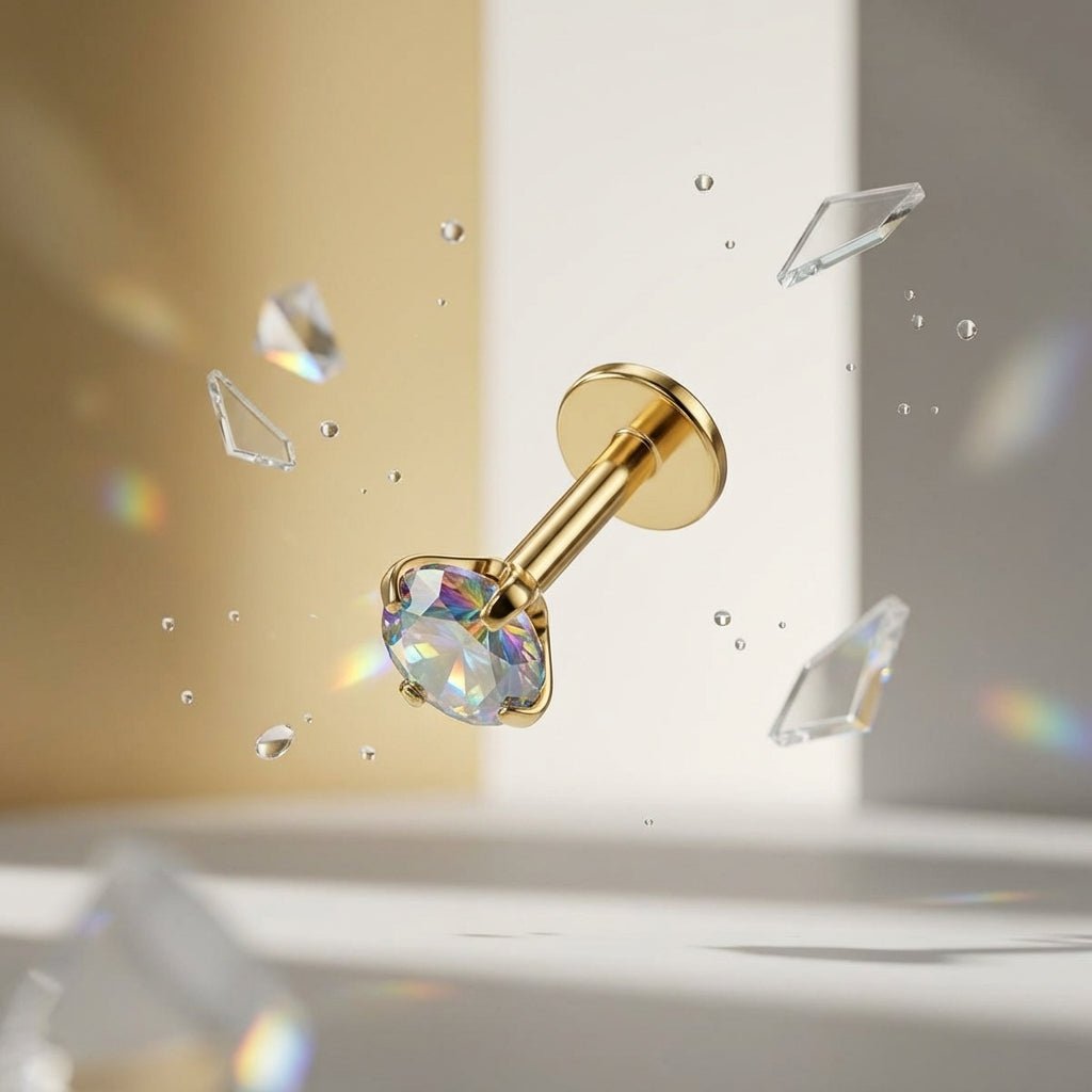 Tragus Helix Piercing – Goudkleur – Multicolor Zirkonia - Aramat Jewels - Piercings - cadeautip