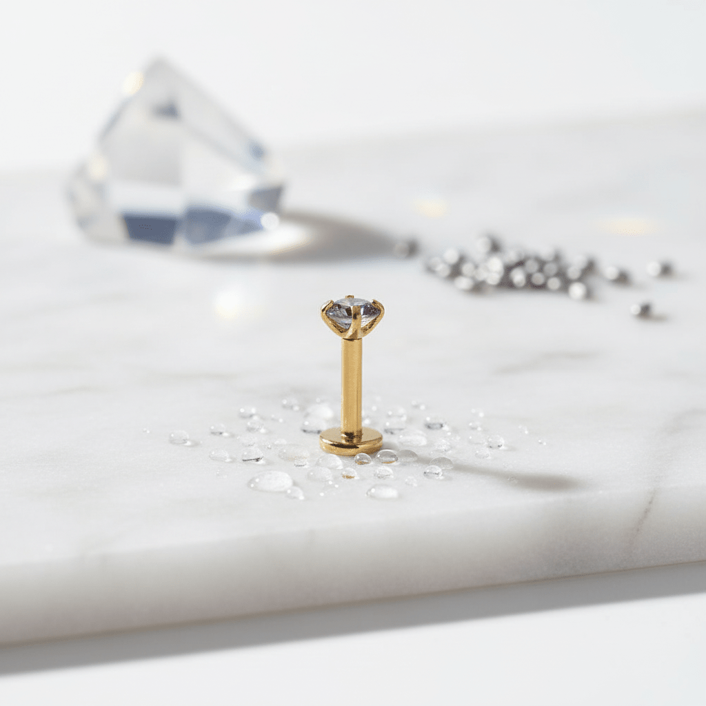 Tragus Helix Piercing – Goudkleur – Multicolor Zirkonia - Aramat Jewels - Piercings - cadeautip