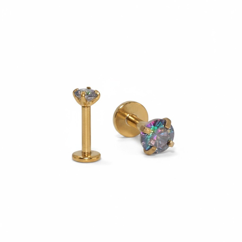 Tragus Helix Piercing – Goudkleur – Multicolor Zirkonia - Aramat Jewels - Piercings - cadeautip