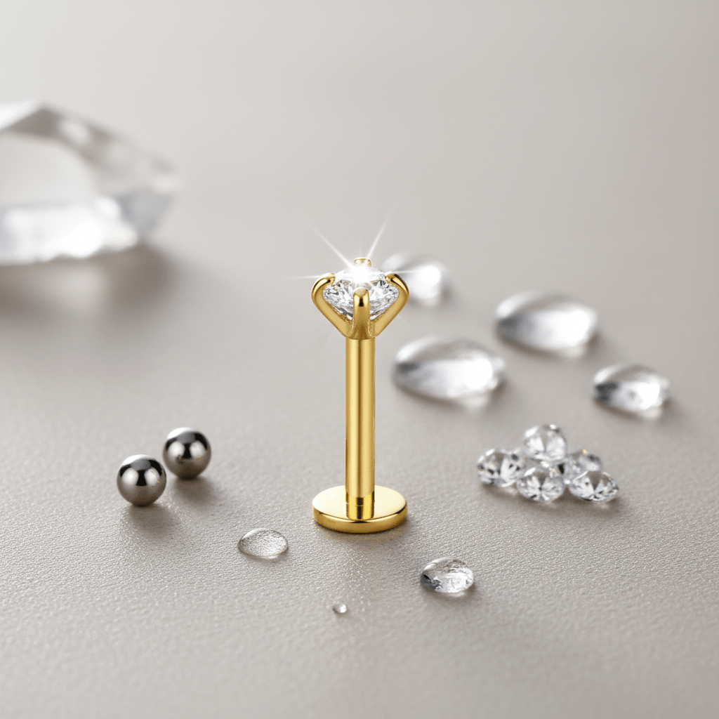 Tragus Helix Piercing – Goudkleur – Transparant Zirkonia - Aramat Jewels - Piercings - cadeautip
