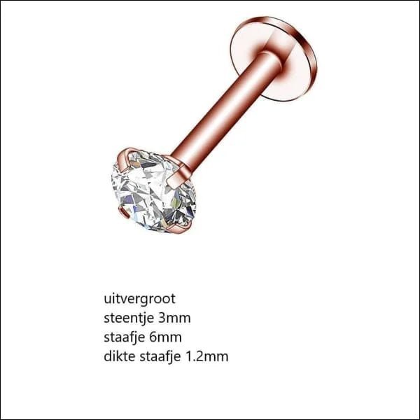 Tragus Helix Piercing – Roségoud – 6mm Staafje - Aramat Jewels - Piercings - cadeautip