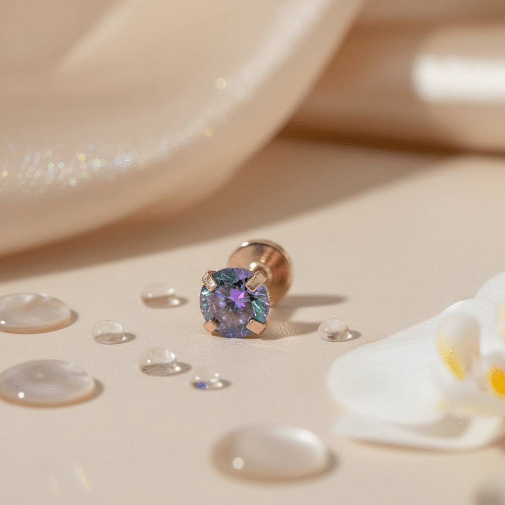 Tragus Helix Piercing – Roségoud – Multicolor Zirkonia - Aramat Jewels - Piercings - cadeautip