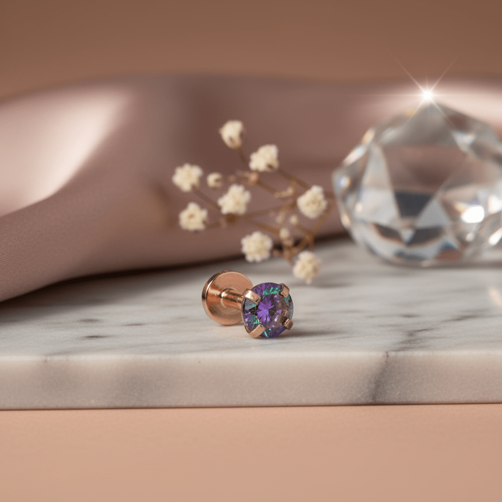 Tragus Helix Piercing – Roségoud – Multicolor Zirkonia - Aramat Jewels - Piercings - cadeautip