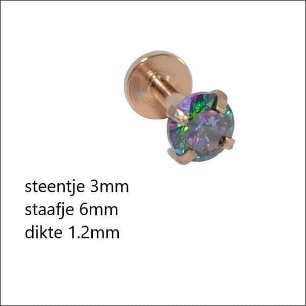 Tragus Helix Piercing – Roségoud – Multicolor Zirkonia - Aramat Jewels - Piercings - cadeautip