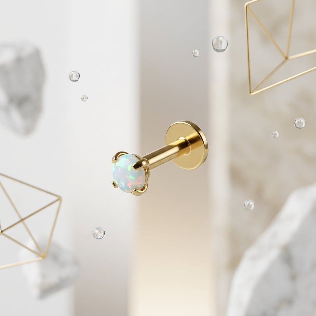 Tragus Helix Piercing – Wit Opaal – Goudkleur - Aramat Jewels - Piercings - cadeautip