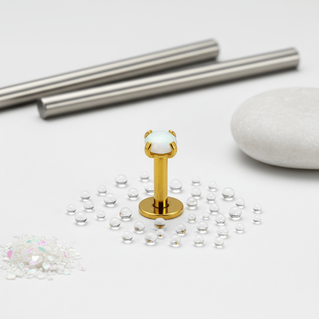Tragus Helix Piercing – Wit Opaal – Goudkleur - Aramat Jewels - Piercings - cadeautip