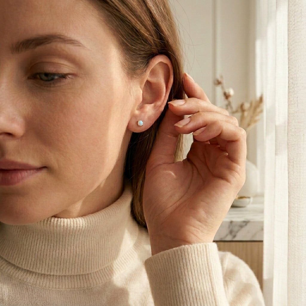 Tragus Helix Piercing – Wit Opaal – Roségoudkleur - Aramat Jewels - Piercings - cadeautip