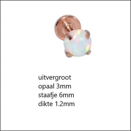 Tragus Helix Piercing – Wit Opaal – Roségoudkleur - Aramat Jewels - Piercings - cadeautip