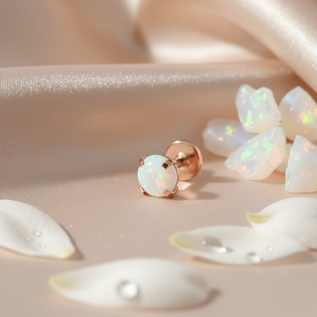 Tragus Helix Piercing – Wit Opaal – Roségoudkleur - Aramat Jewels - Piercings - cadeautip