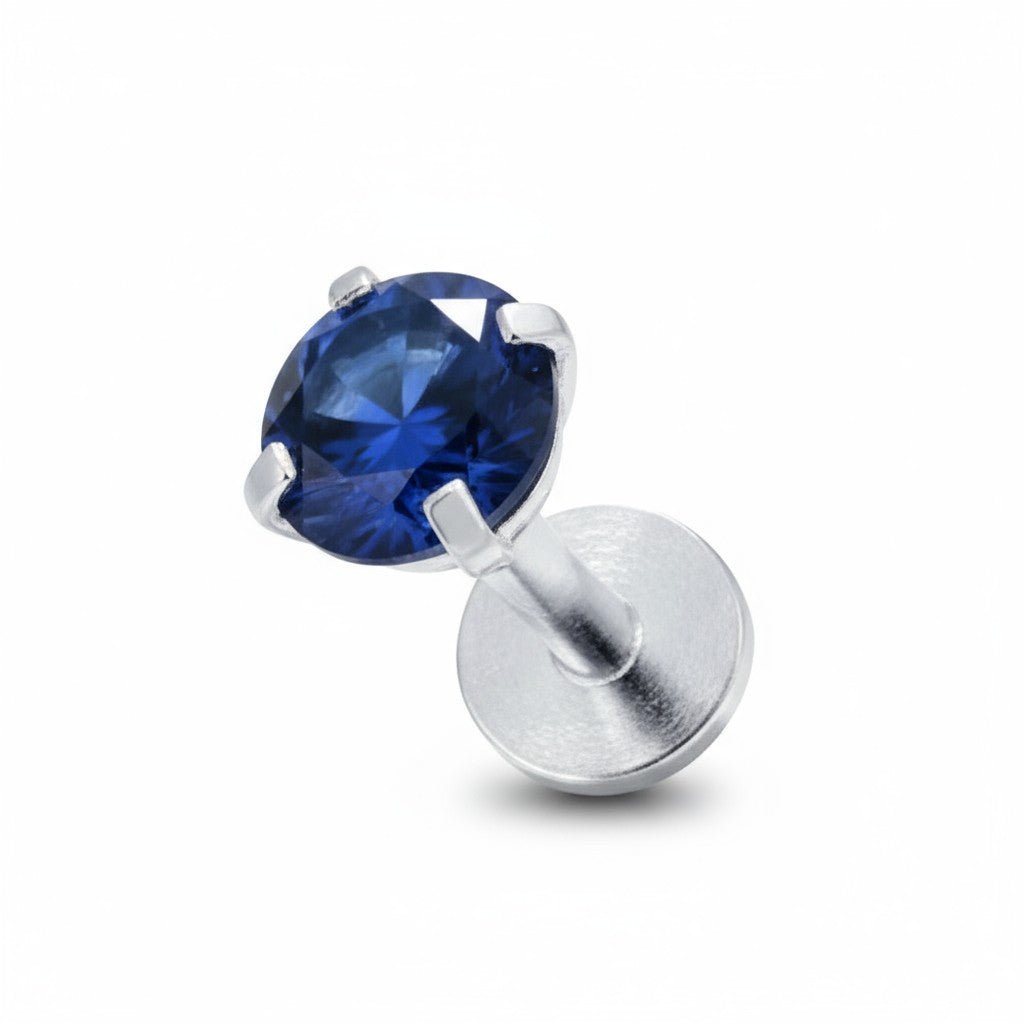 Tragus Helix Piercing – Zilverkleur – Donkerblauwe Zirkonia (4mm) - Aramat Jewels - Piercings - cadeautip
