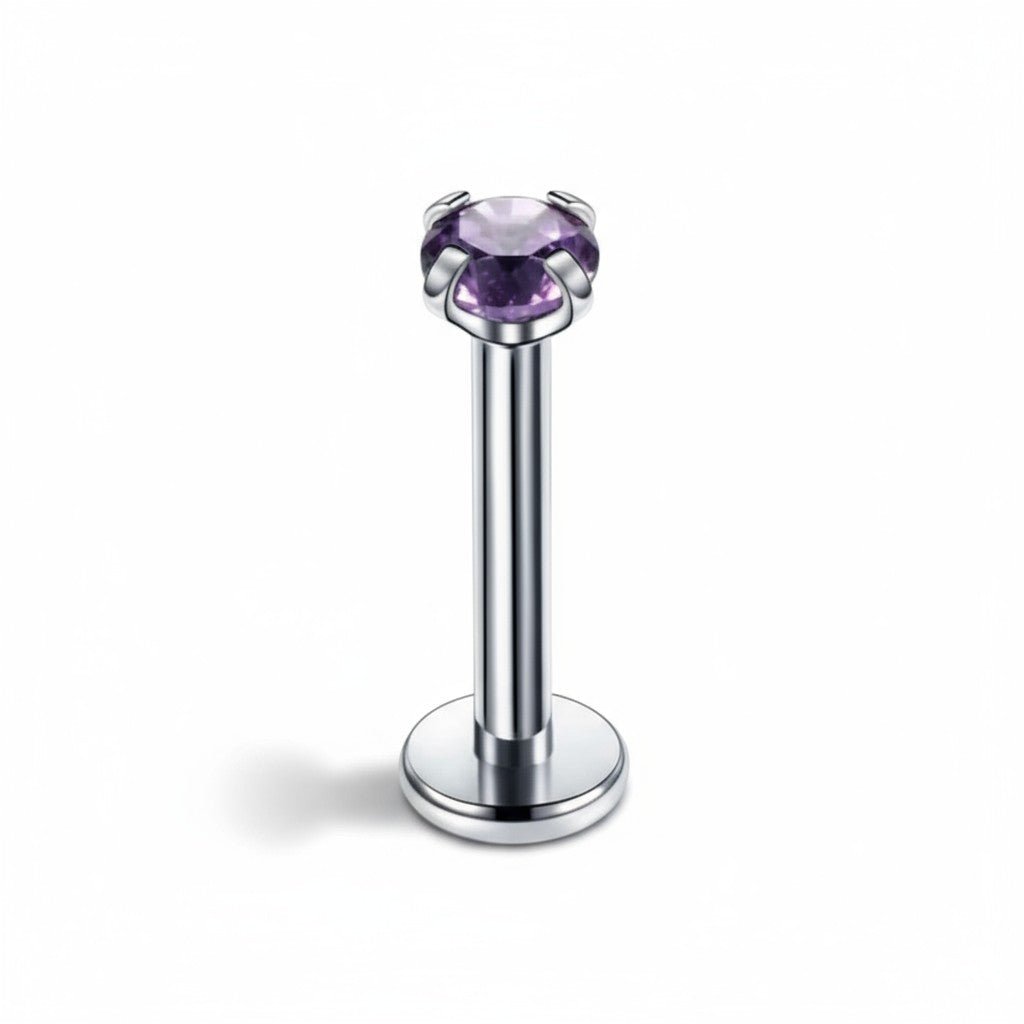 Tragus Piercing Zilverkleur Paarse Zirkonia 6mm 3mm - Aramat Jewels - Piercings - cadeautip