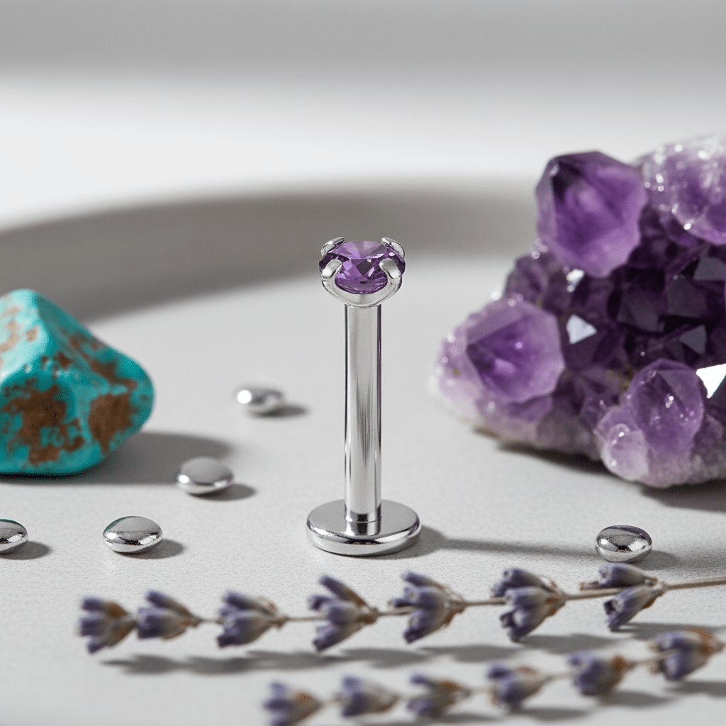 Tragus Piercing Zilverkleur Paarse Zirkonia 6mm 3mm - Aramat Jewels - Piercings - cadeautip