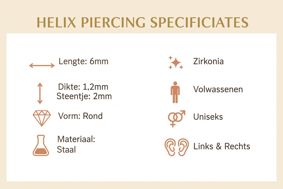 Tragus Piercing Zwart AB Zirkonia 6mm 1.2mm - Aramat Jewels - Piercings - cadeautip