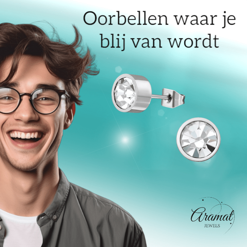 Transparante kristal oorstekers – 5mm zilver RVS - Aramat Jewels - Oorbellen - cadeautip