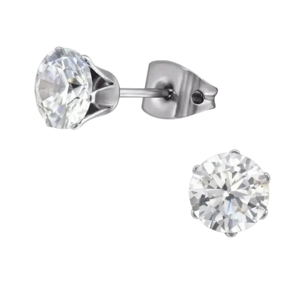 Titanium oorstekers transparante zirkonia – Rond 3-8 mm
