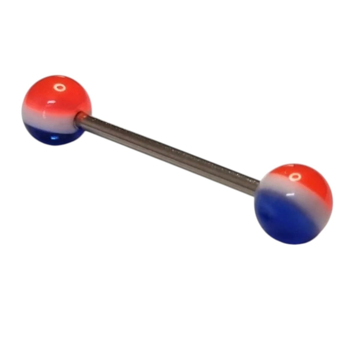 Een paar rode, witte en blauwe ballen
