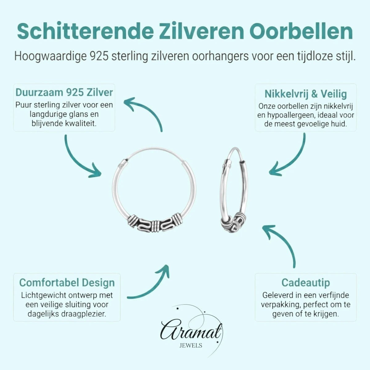 Trendy Unisex Bali Oorringen 16mm - Aramat Jewels - Oorringen - cadeautip