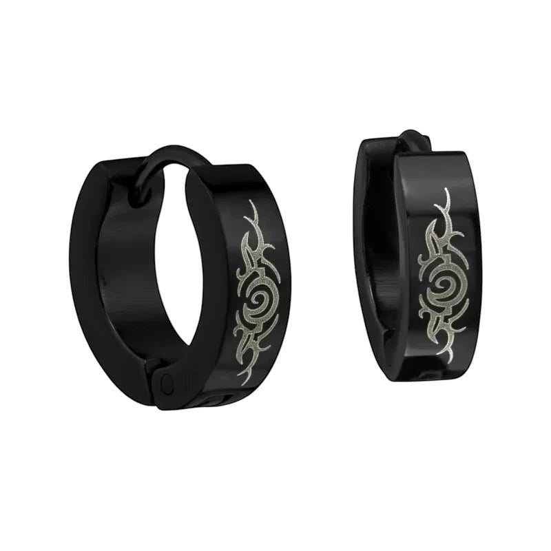 Tribal Huggies - Zwarte Oorringetjes van RVS - oor2288 - 840 - Oorringen kopen