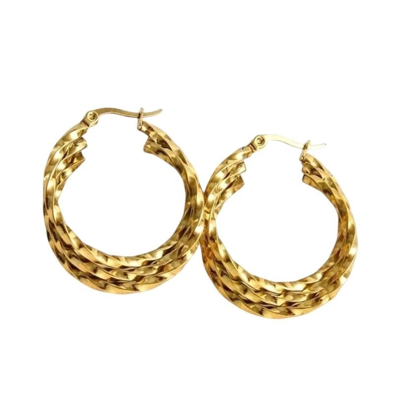 Triple Gedraaide Goudkleurige Oorringen - Statement Look - oor6280 - 538784 - Oorringen kopen# - 30mm - alles - cadeau