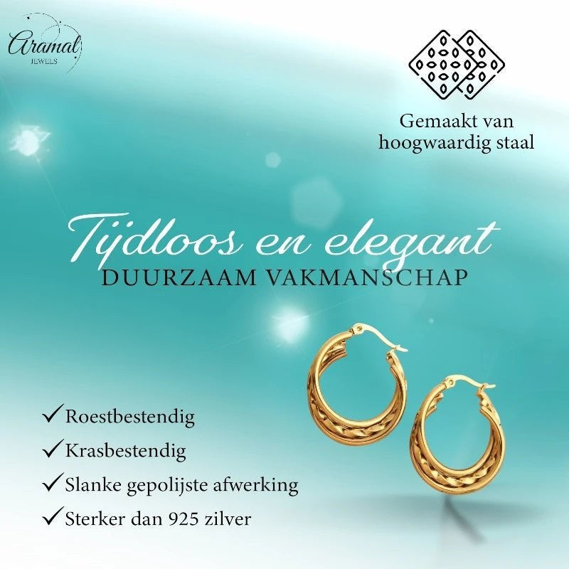 Triple Goudkleurige Oorringen 30x7,5mm – 2 Glad & 1 Gedraaid - oor6291 - 647258 - Oorringen kopen# - 30mm - alles - cadeau