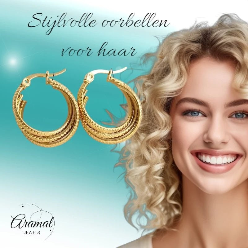 Triple Goudkleurige Oorringen Rond – 20x7,5mm - oor6297 - 538788 - Oorringen kopen# - 20mm - alles - cadeau