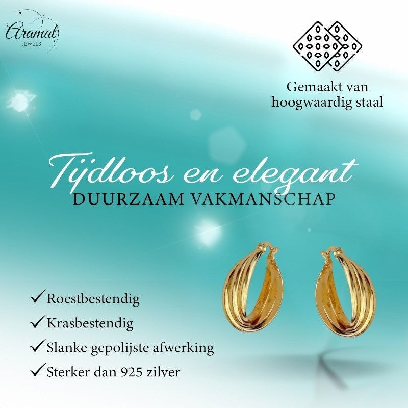Triple oorringen dames – goudkleurig - oor6401 - 25439 - Oorringen kopen# - 22mm - alles - cadeau
