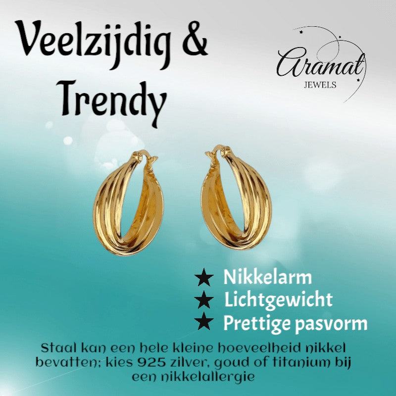 Triple oorringen dames – goudkleurig - oor6401 - 25439 - Oorringen kopen# - 22mm - alles - cadeau