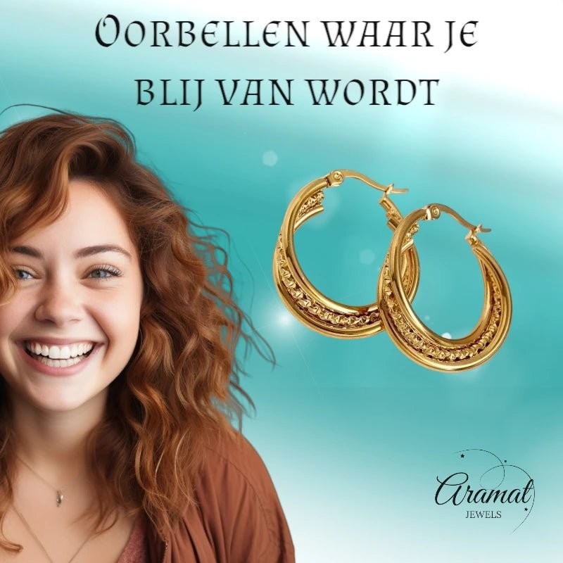 Triple Oorringen Goudkleurig - Gedraaid Design 25mm - oor6281 - 536095 - Oorringen kopen# - 25mm - alles - cadeau