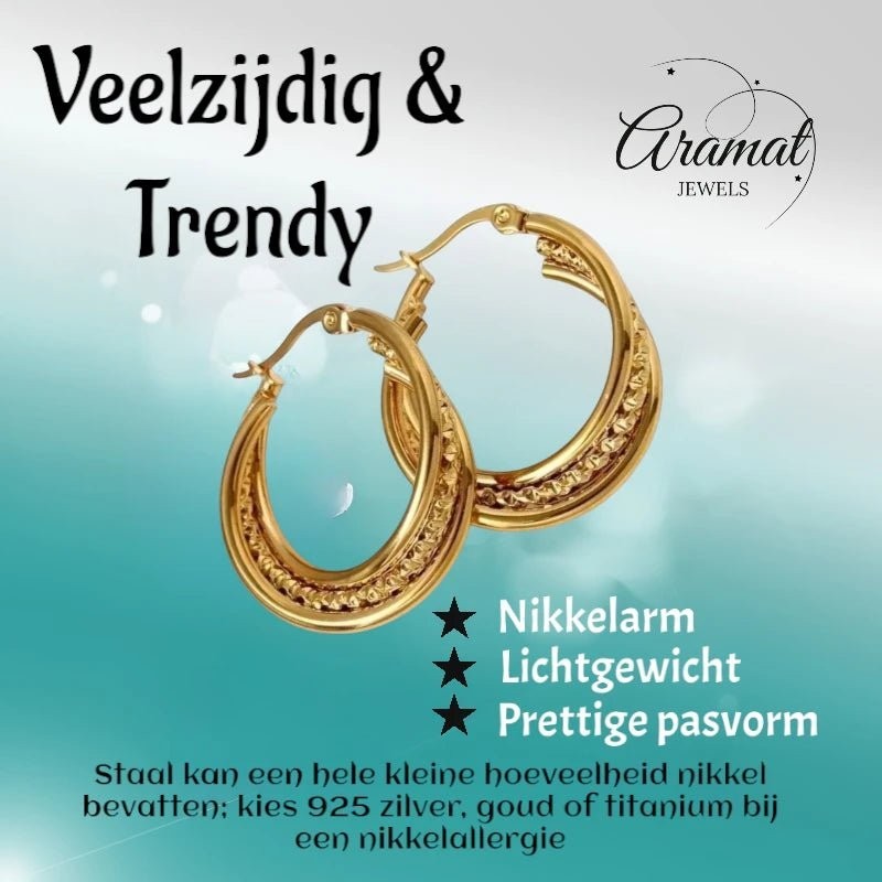 Triple Oorringen Goudkleurig - Gedraaid Design 25mm - oor6281 - 536095 - Oorringen kopen# - 25mm - alles - cadeau
