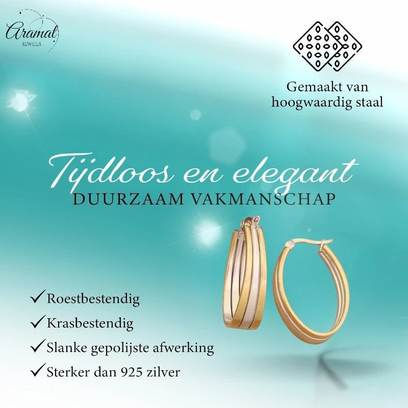 Triple Oorringen Ovaal 35x9mm - Goud & Zilver - oor6285 - 49846 - Oorringen kopen# - 35mm - alles - bicolor
