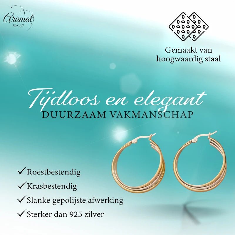 Triple Oorringen Rond Gekruist Bicolor - 35x15mm - oor6286 - 49845 - Oorringen kopen# - 35mm - alles - bicolor
