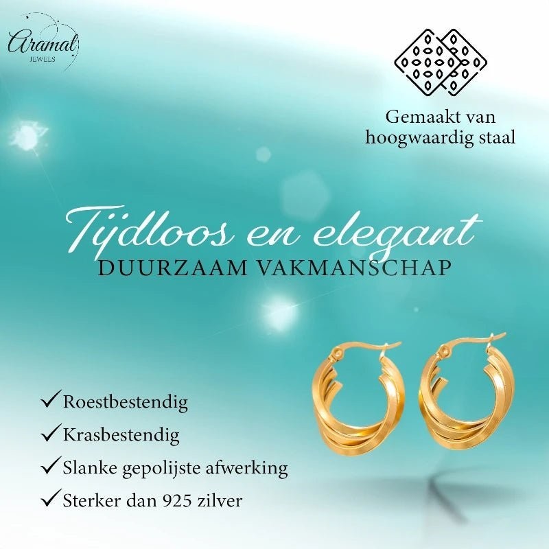 Triple Oorringen Rond Gekruist Goudkleurig - 25x7mm - oor6288 - 162720 - Oorringen kopen# - 25mm - alles - cadeau