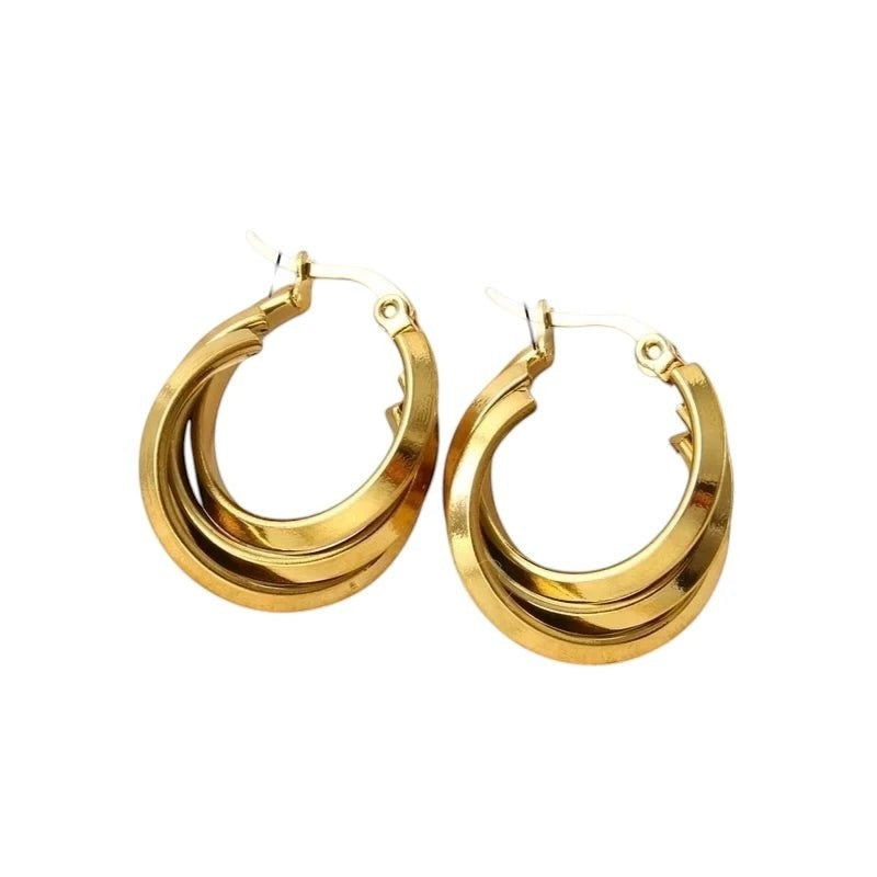 Triple Oorringen Rond Goudkleurig - 25x9mm - oor6289 - 538786 - Oorringen kopen# - 25mm - alles - cadeau