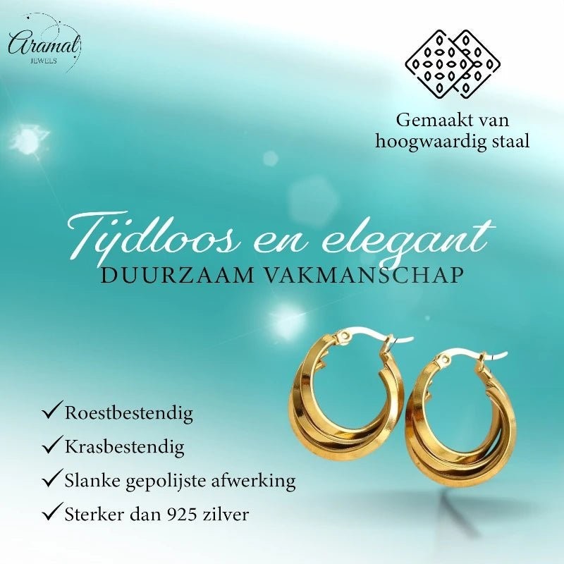 Triple Oorringen Rond Goudkleurig - 25x9mm - oor6289 - 538786 - Oorringen kopen# - 25mm - alles - cadeau