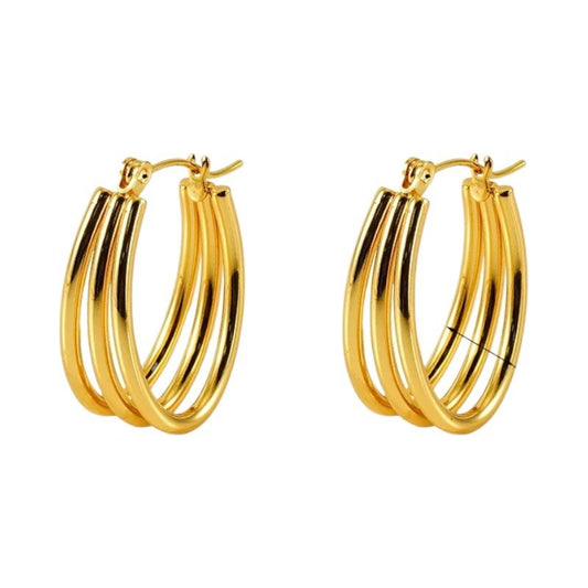 Triple Oorringen RVS Goudkleurig – 26x18mm – Ovale Creolen met Open Design - oor6311 - 558997 - Oorringen kopen# - 26mm - alles - cadeau