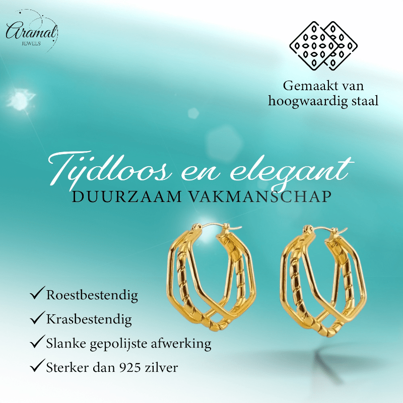 Triple RVS Oorringen Swirl Design 30x28mm - Goudkleurig - oor6370 - 69934 - Oorringen kopen# - 30mm - alles - cadeau