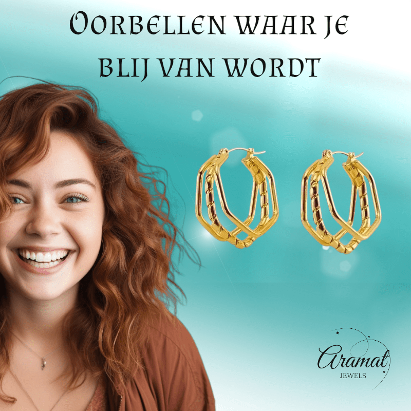 Triple RVS Oorringen Swirl Design 30x28mm - Goudkleurig - oor6370 - 69934 - Oorringen kopen# - 30mm - alles - cadeau