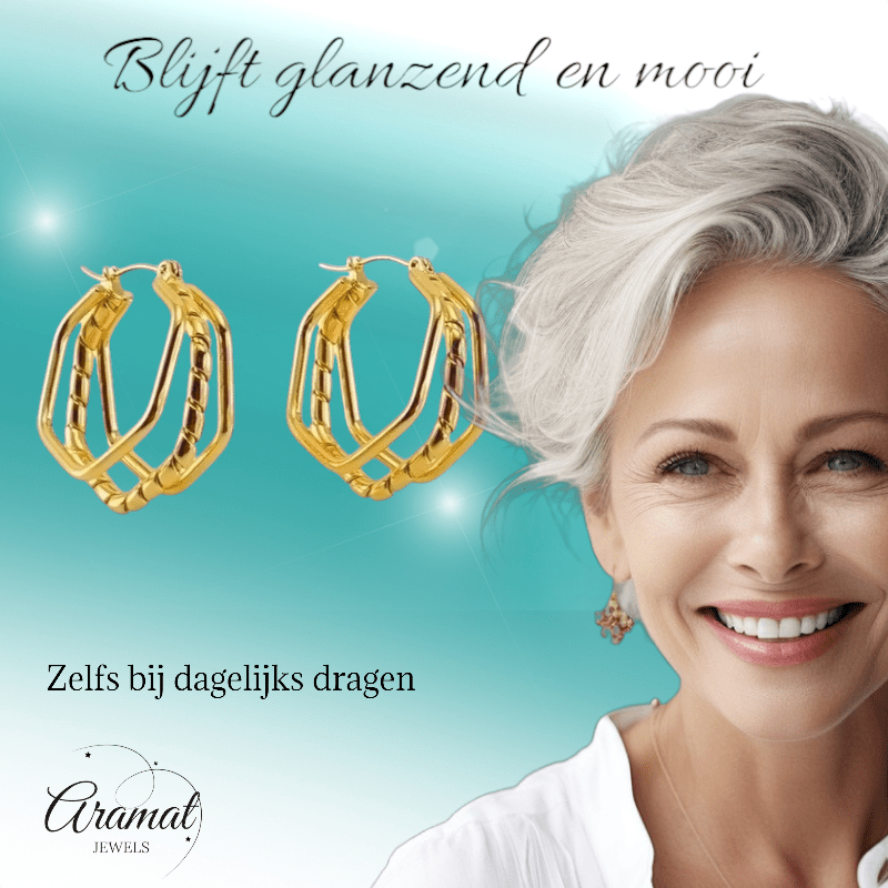 Triple RVS Oorringen Swirl Design 30x28mm - Goudkleurig - oor6370 - 69934 - Oorringen kopen# - 30mm - alles - cadeau