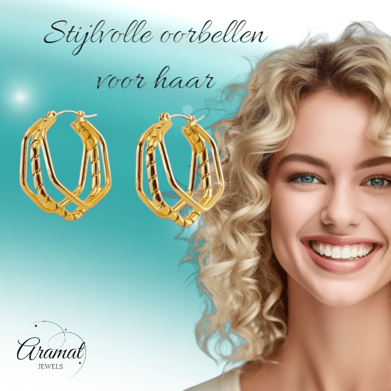 Triple RVS Oorringen Swirl Design 30x28mm - Goudkleurig - oor6370 - 69934 - Oorringen kopen# - 30mm - alles - cadeau
