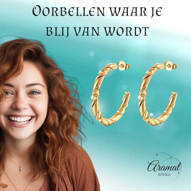 Twisted Hoepel Oorstekers 30mm - RVS - Tijdloos & Trendy - oor6239 - 22966 - Oorbellen kopen# - Goudkleur - 30mm - alles