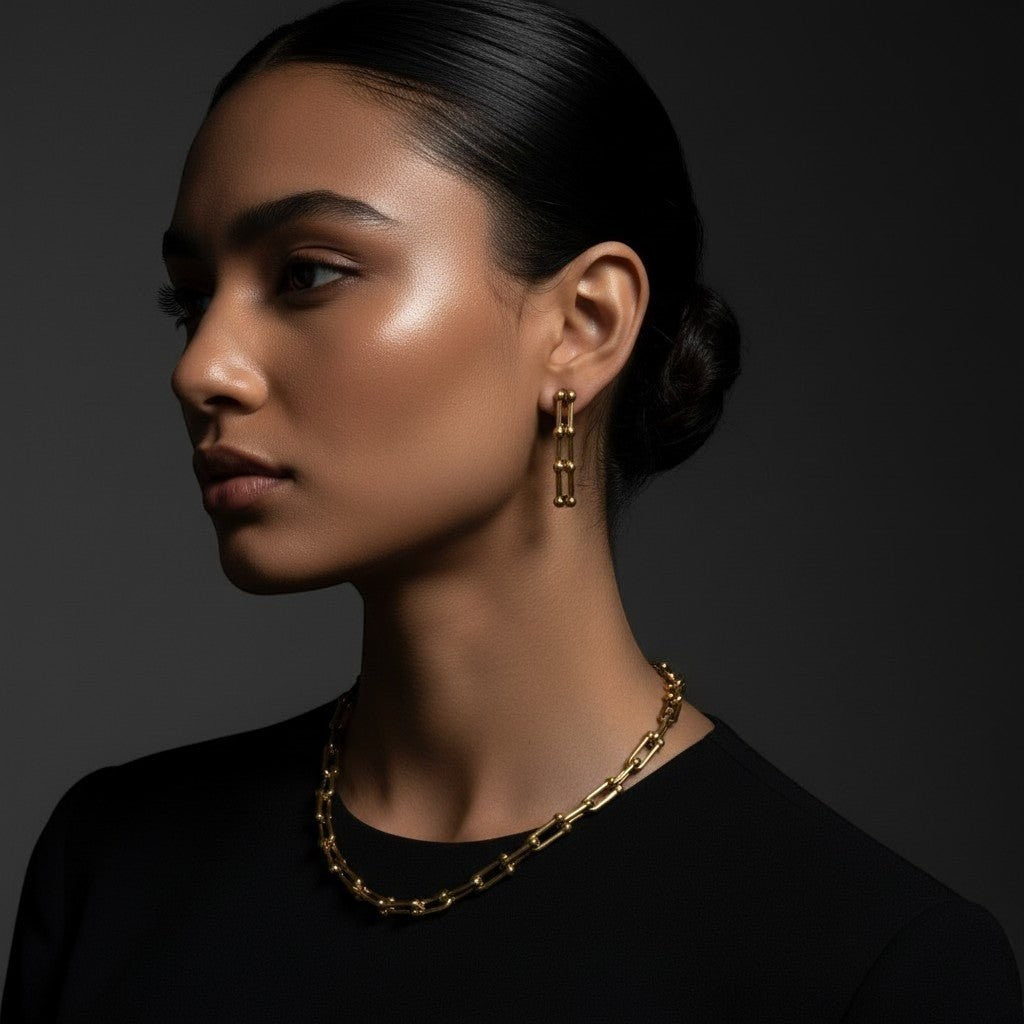 U - Schakel Ketting met Bolletjes 40+5cm - Staal - Aramat Jewels - Halskettingen - cadeautip